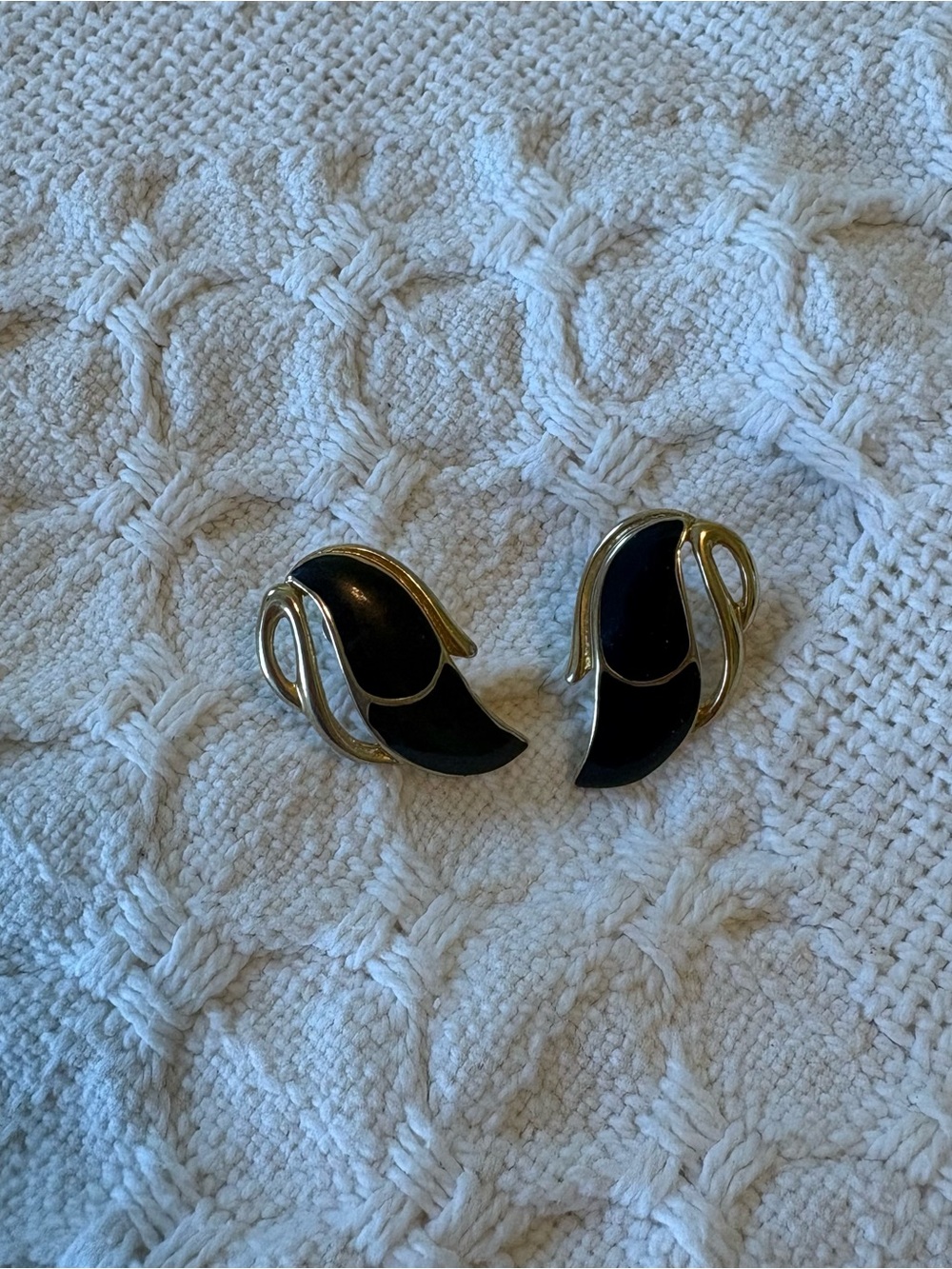 Gold-Tone Navy Enamel Leaf Earrings
